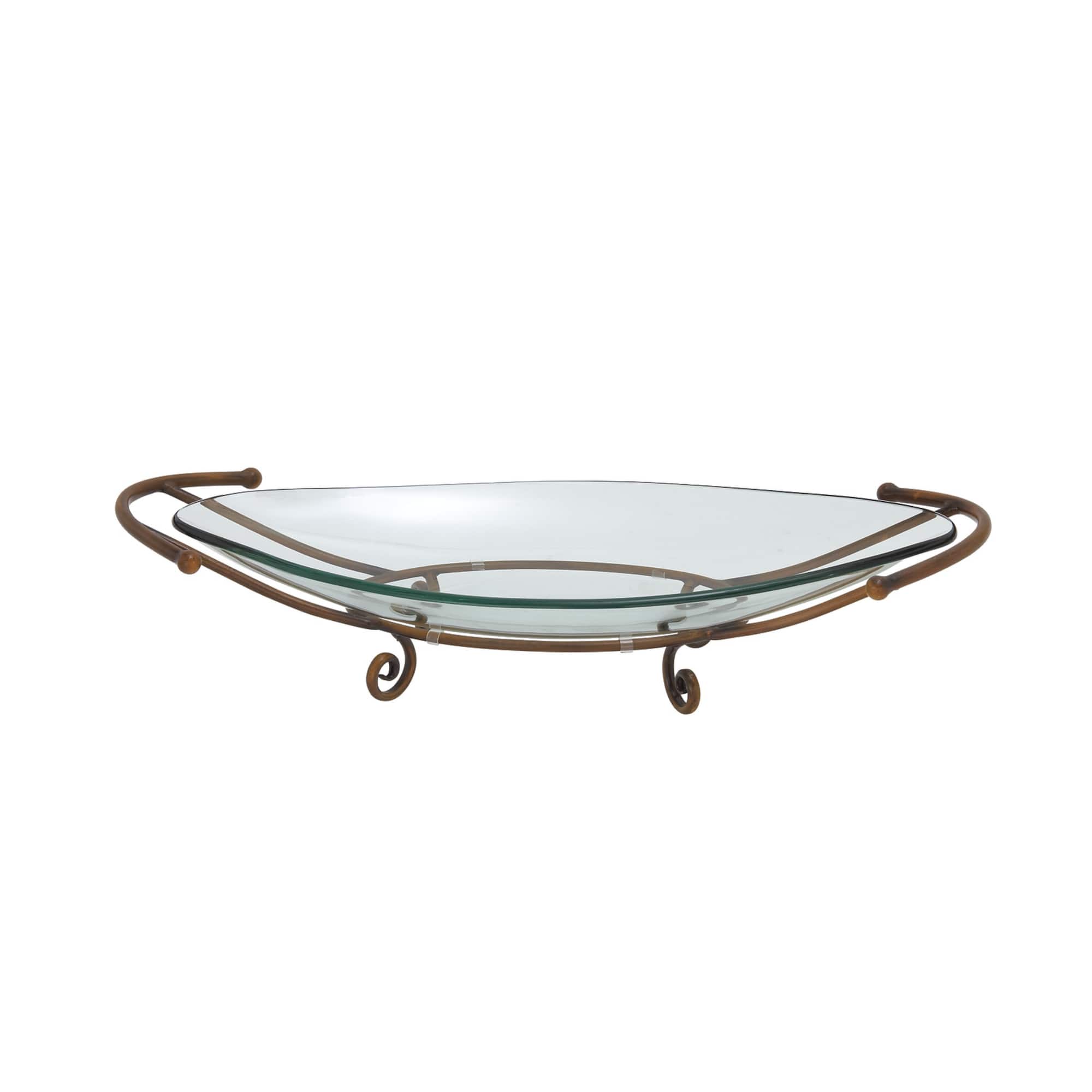 Brass Glass and Metal Modern Serving Bowl, 6" x 30" x 12"